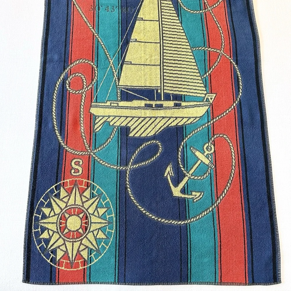Vintage Sailboat Sail Boat Sun Days Beach Towel Brazil Nautical READ